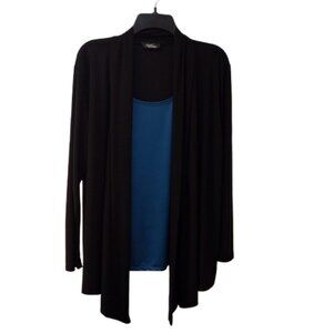 Rachel Rachel: Pullover Tunic w/Long Sleeve Cardigan, Size 1X, Black/Teal Blue